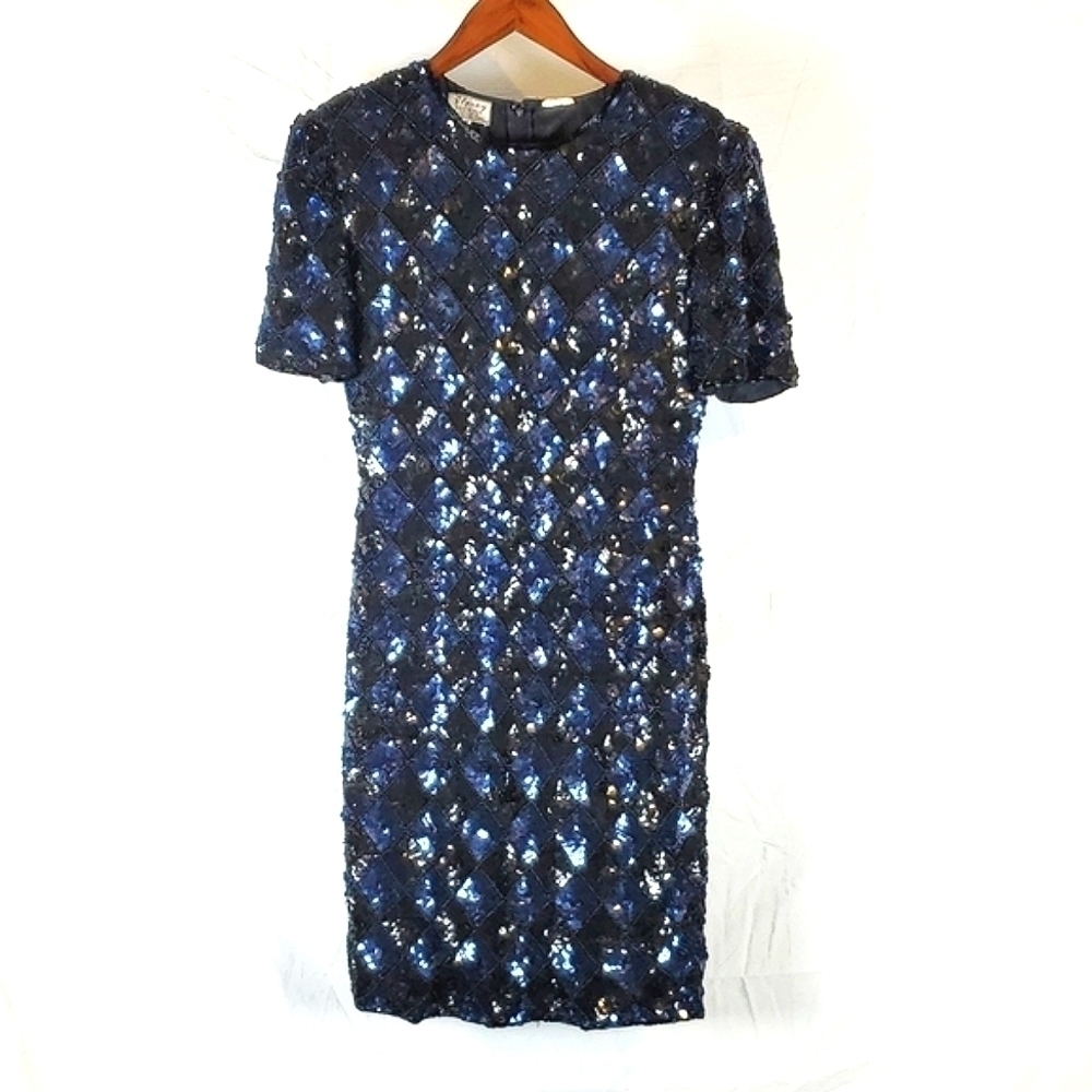Vintage Stenay Silk Beaded Checkered Dress